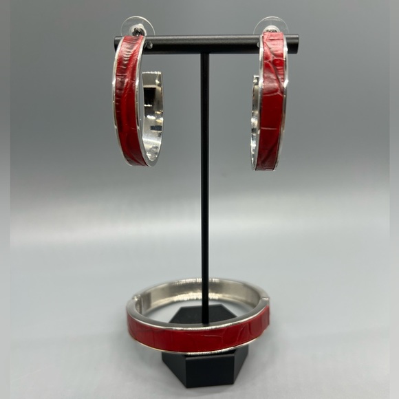Scarlet Hinged Faux Leather Bangle and Hoops - Picture 1 of 8